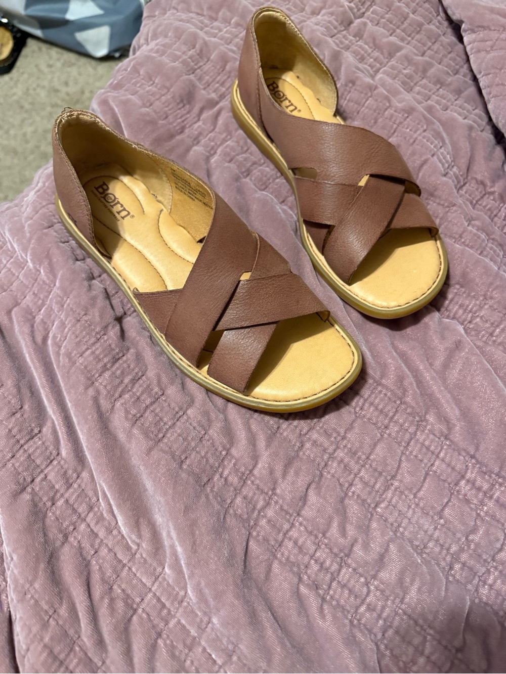 Born Women's Brown Leather Crisscross Sandals